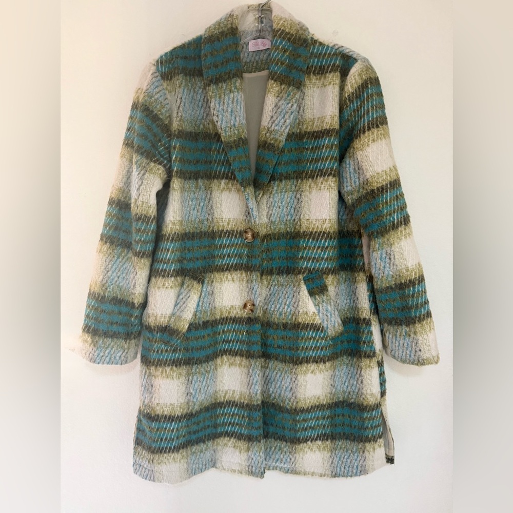 Pink Lily Cozy Knit in Blue and Green Jacket